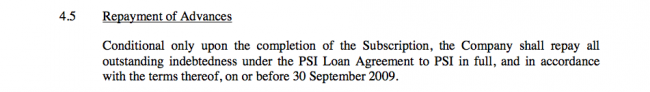 Sneaky - clause 4.5 requires that the entire $700million is paid back to PSI on the day 1MDB 'subscribes' into the JV through its agreed cash injection of £1billion