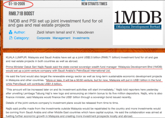 Najib claimed at the time that PSI had invested $1.5billion, which was untrue.  He made no mention of having to pay back a $700million 'loan' from PSI - and he also claimed that this private company was linked officially to the State of Saudi Arabia which it was not.