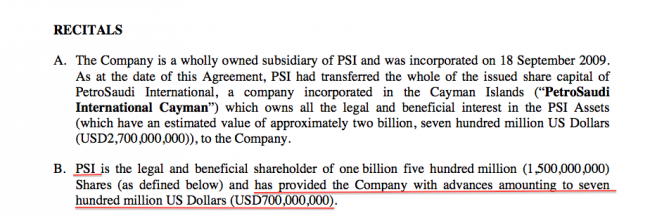 'The company' is the BVI joint venture company 1MDB PetroSaudi Limited.  