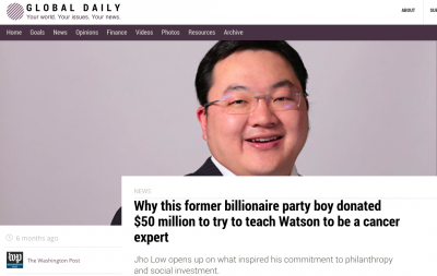 Jho Low featured as a philanthropist on the website he funded