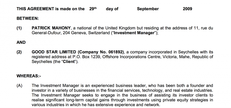 Mahony gets the contract with Good Star - the Jho Low company that siphoned US$700 million from the PetroSaudi deal