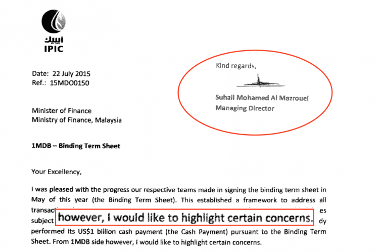Najib had received this 'red letter' as early as July 2015, warning that guarantee payments were neither being requested nor received by the genuine IPIC /Aabar.....