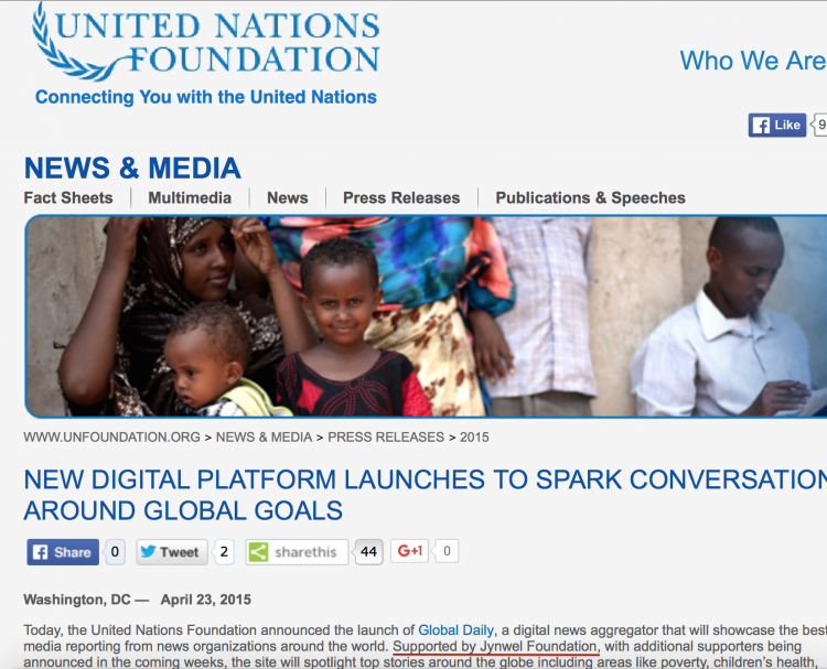 Funded by Jho Low's Jynwell Foundation - Global Daily - the UN Foundation's news outlet
