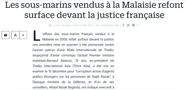 Suspected of bribing Najib over Scorpene... French court investigation