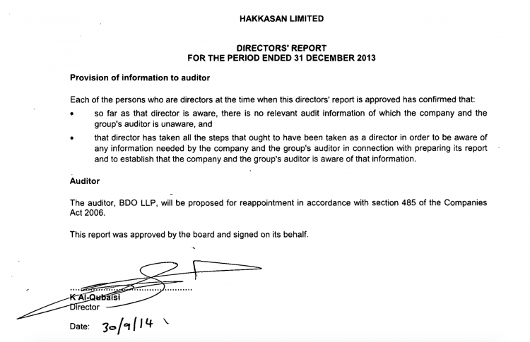 KAQ signed off Hakkasan's 2013 accounts