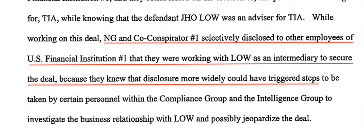 Numerous references to the wider involvement of staff at Goldman Sachs imply a widespread and concerted conspiracy at the bank to deceive compliance departments owing to the culture at the bank