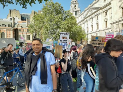 Members of Malaysia's PEKA environmental group showed solidarity with London marchers against climate change 