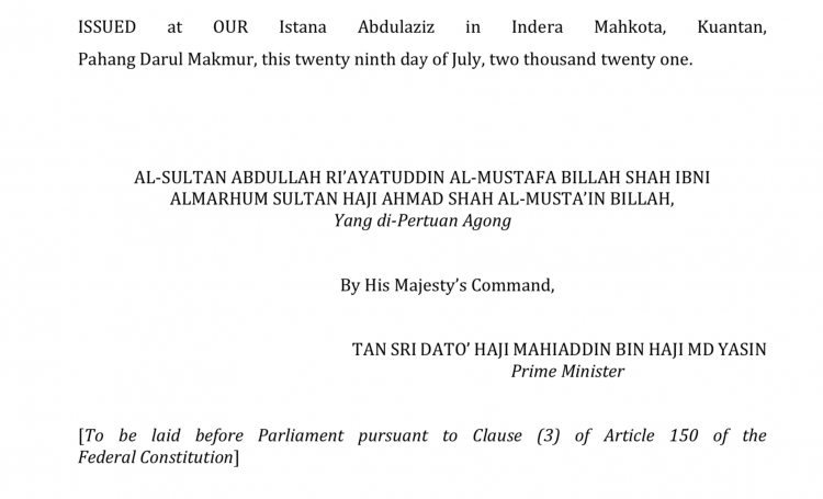 The King agreed to the Proclamation only on condition the Sarawak State Emergency be voted on in the sitting Parliament. 