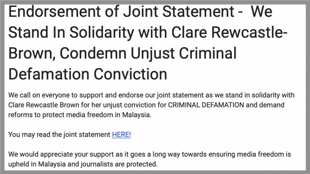 Malaysia’s Centre for Independent Journalism (CIJ) Issues Solidarity Statement For SR + Media Freedom